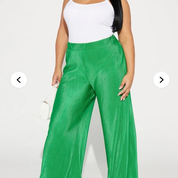 Green Wide-Leg Women's Pants - Picture 3 of 12
